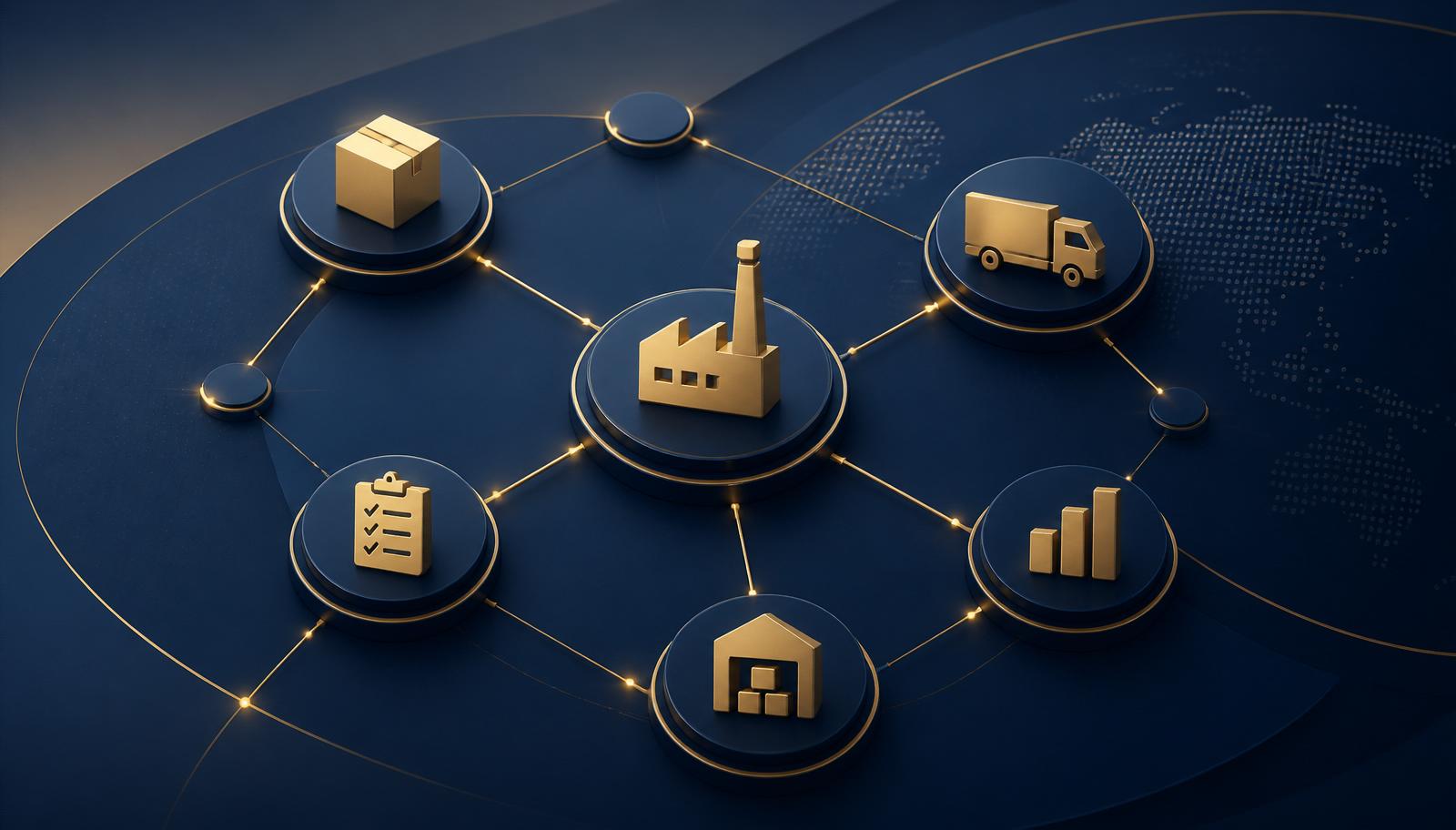 Abstract network representing connected supply chain and operations consulting